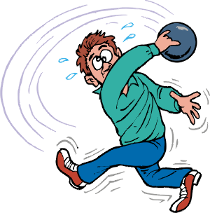 Clipart image of man getting himself in a twist because he has failed to release his bowl. Clipart image of man getting himself in a twist because he has failed to release his bowl.