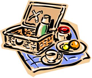 Graphic of a picnic hamper and blanket Graphic of a picnic hamper and blanket