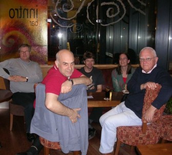 Members face the camera at their hastily arranged venue of Inntro bar, Jury's Inn in Milton Keynes. Members face the camera at their hastily arranged venue of Inntro bar, Jury's Inn in Milton Keynes.
