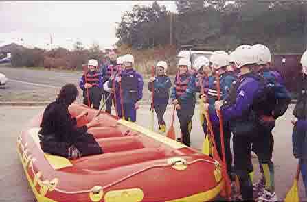 Picture of the rafters getting their safety instruction at the watersports centre. Picture of the rafters getting their safety instruction at the watersports centre.