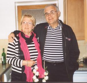Picture of Geoff and Lesley in classic French onion seller's costumes Picture of Geoff and Lesley in classic French onion seller's costumes