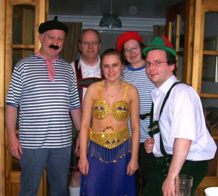 Picture of the eurovision party goers in their national costumes. Picture of the eurovision party goers in their national costumes.