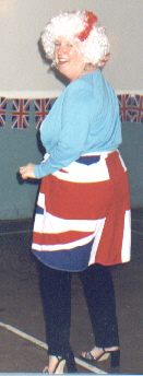 Picture of a guest in a union jack wrap and cross of St George wig. Picture of a guest in a union jack wrap and cross of St George wig.